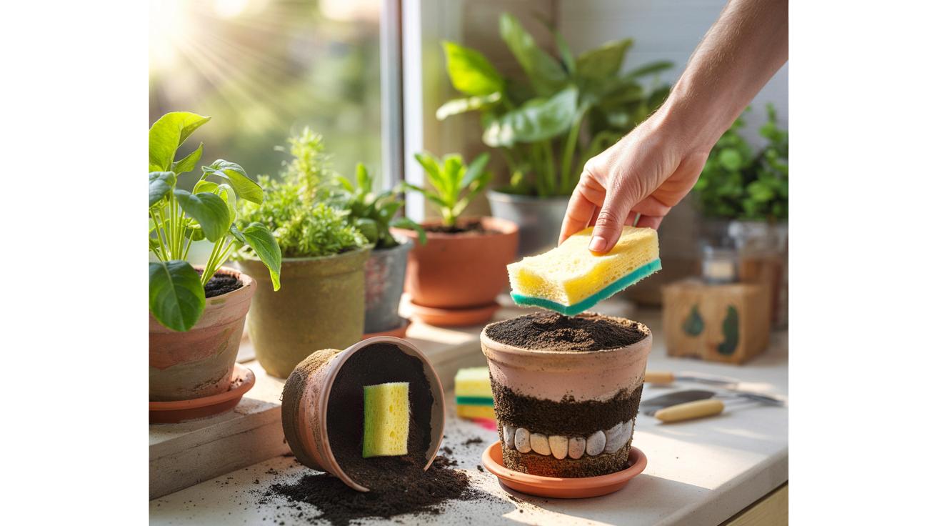 Stara gąbka z kuchni uratuje rośliny przed suszą w doniczkach