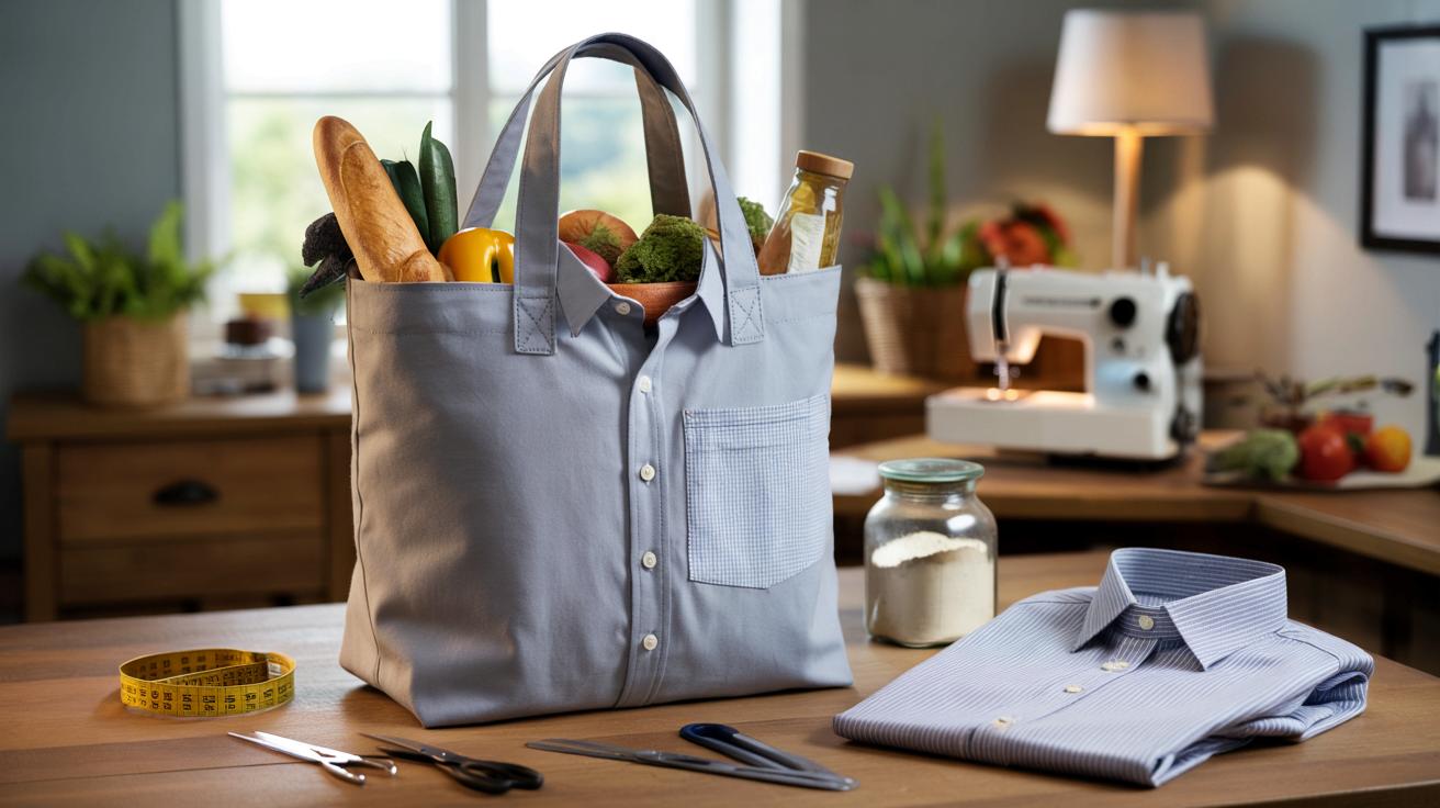 Stara męska koszula na dnie szafy? Zrób z niej mocny torba‑shopper na zakupy