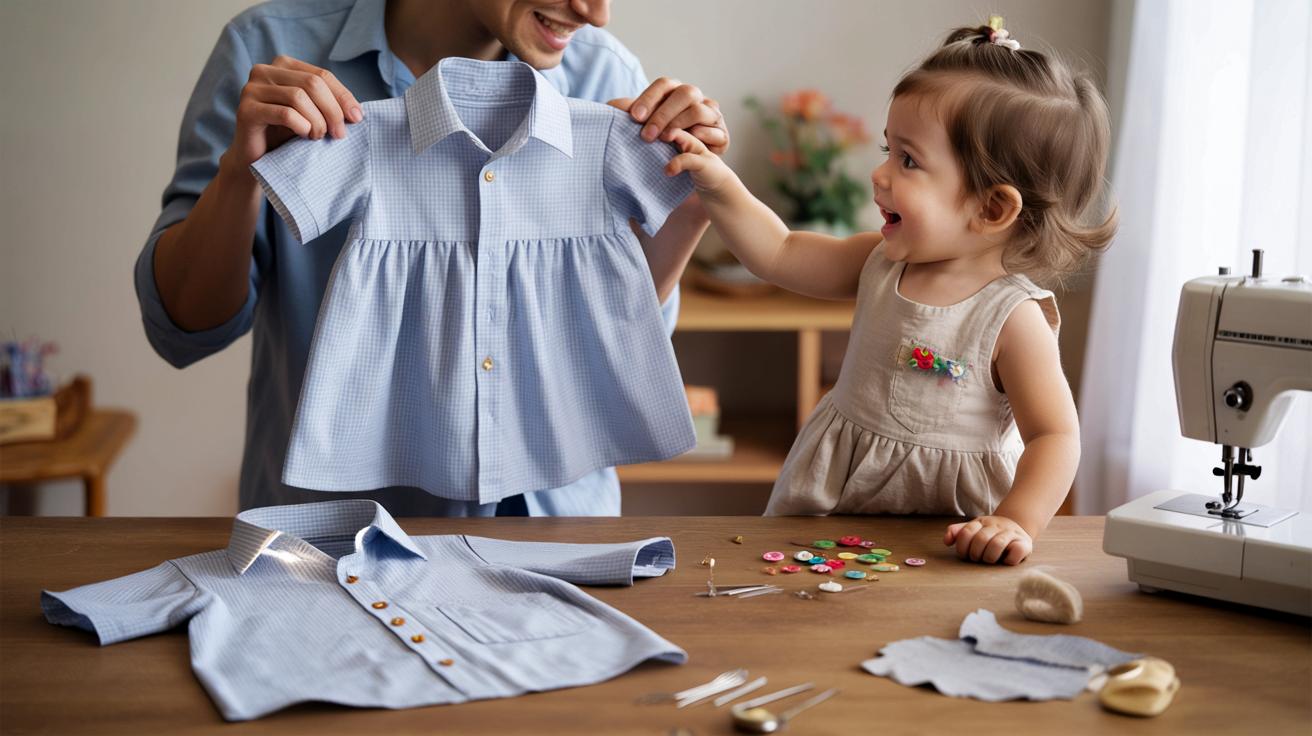 Stara męska koszula w szafie? Zrób z niej uroczą sukienkę dla dziecka