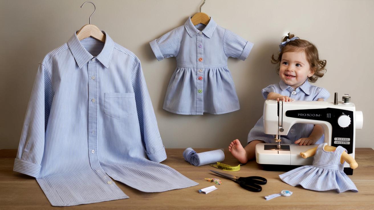 Stara męska koszula zmienia się w uroczą sukienkę dla dziecka