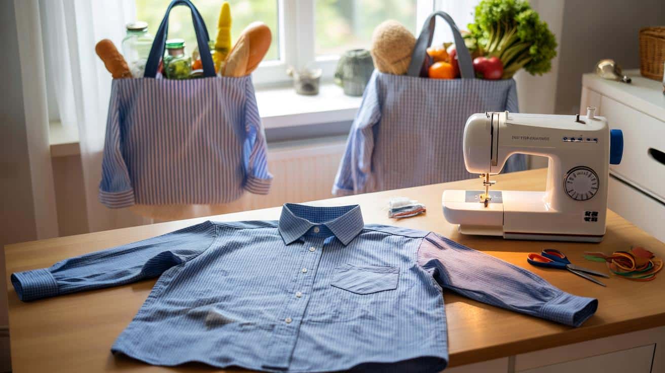 Stare męskie koszule zamień w mocny torba na zakupy – prosty trik szyciowy