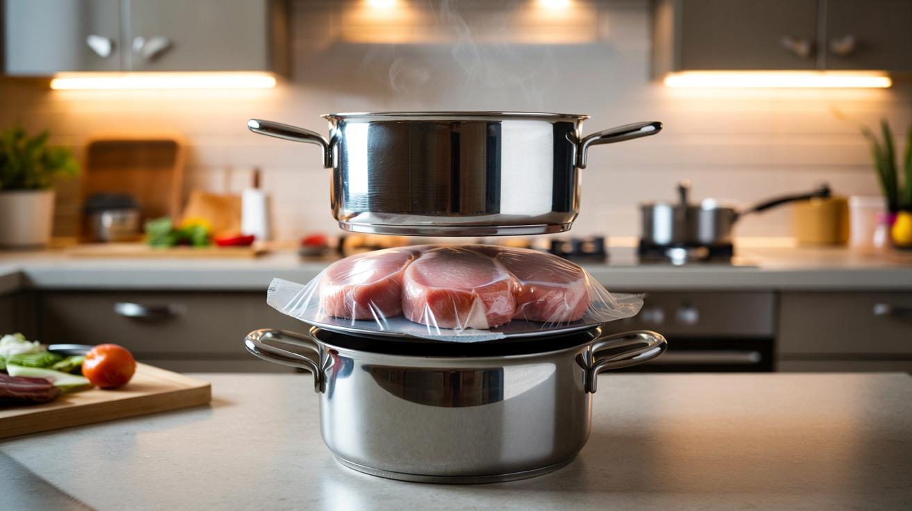 Szybkie rozmrażanie mięsa: trik z dwiema garnkami, który ratuje obiad