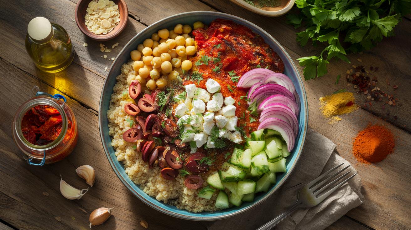 Tani obiad śródziemnomorski na cały tydzień: miska quinoa z ciecierzycą
