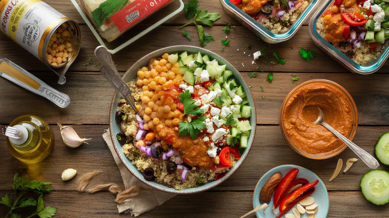 Tani obiad w stylu śródziemnomorskim: miska quinoa i ciecierzycy na cały tydzień