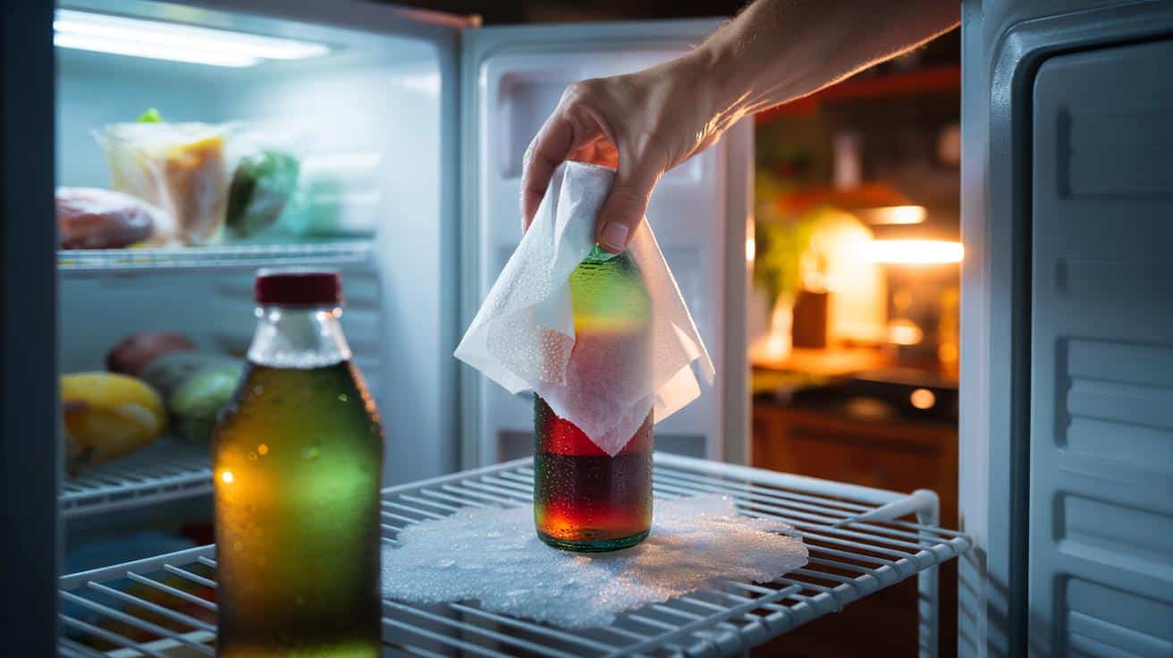 Ten prosty trik z papierem pomaga szybciej schłodzić butelkę napoju w zamrażarce