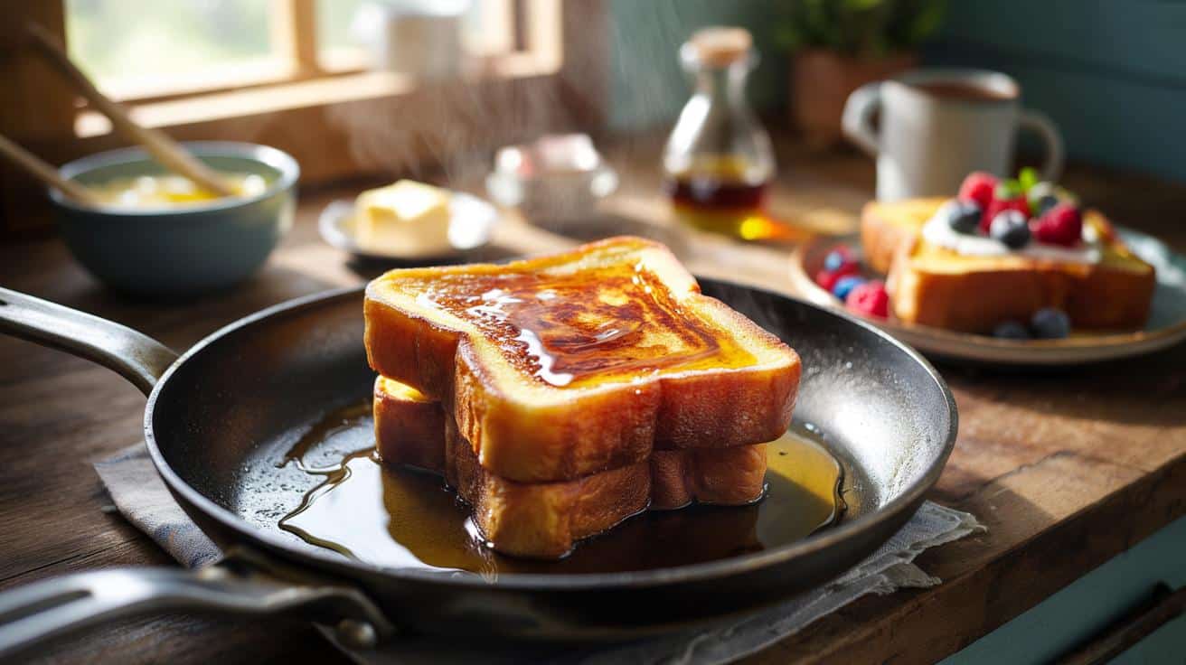 Ten prosty trik z patelnią sprawia że tost francuski ma idealnie złotą skórkę