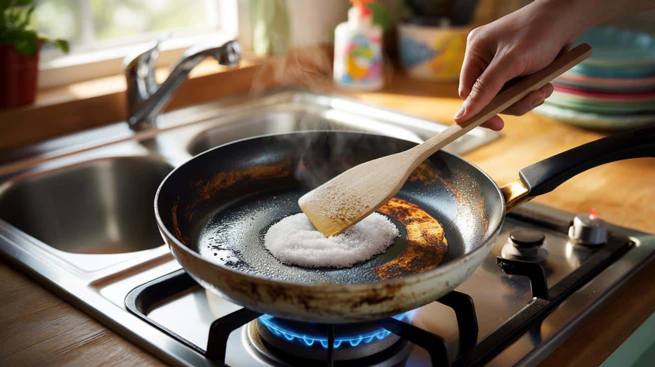 Ten sprytny sposób z solą pomaga wyczyścić przypaloną patelnię