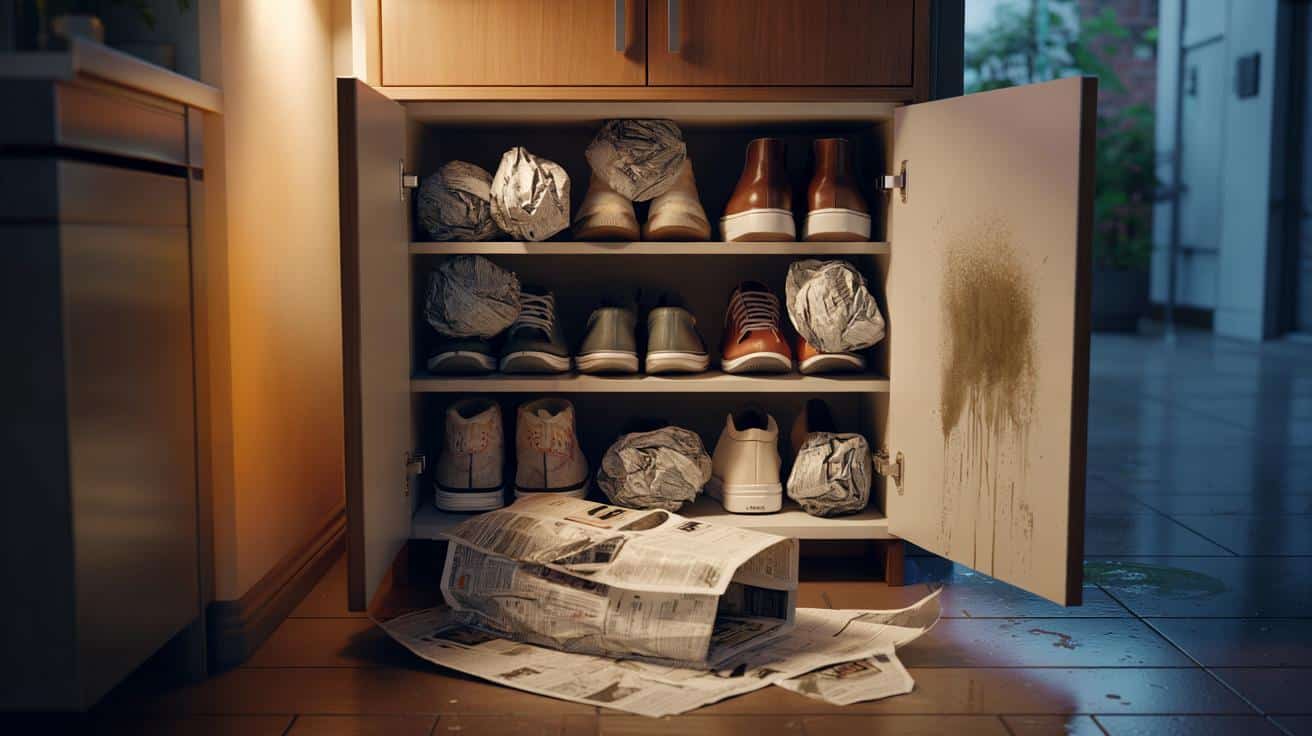 Ten trik z gazetą pomaga wyeliminować wilgoć w szafce na buty w jedną noc