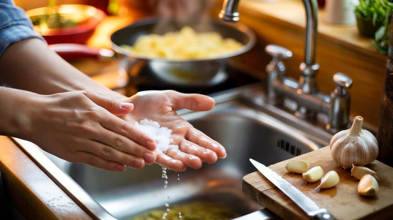 Ten trik z solą pomaga usunąć zapach czosnku z dłoni