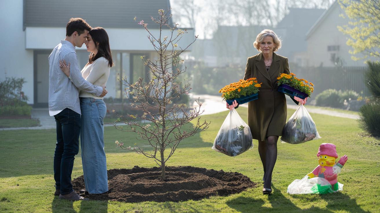 Teściowa przywiozła krasnala i aksamitki. Tego dnia zasadzili coś ważniejszego niż drzewo