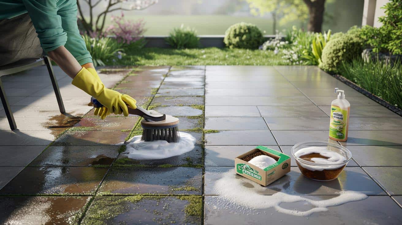 Nie męcz tarasu myjką ciśnieniową. Ten prosty trik czyści płyty na błysk