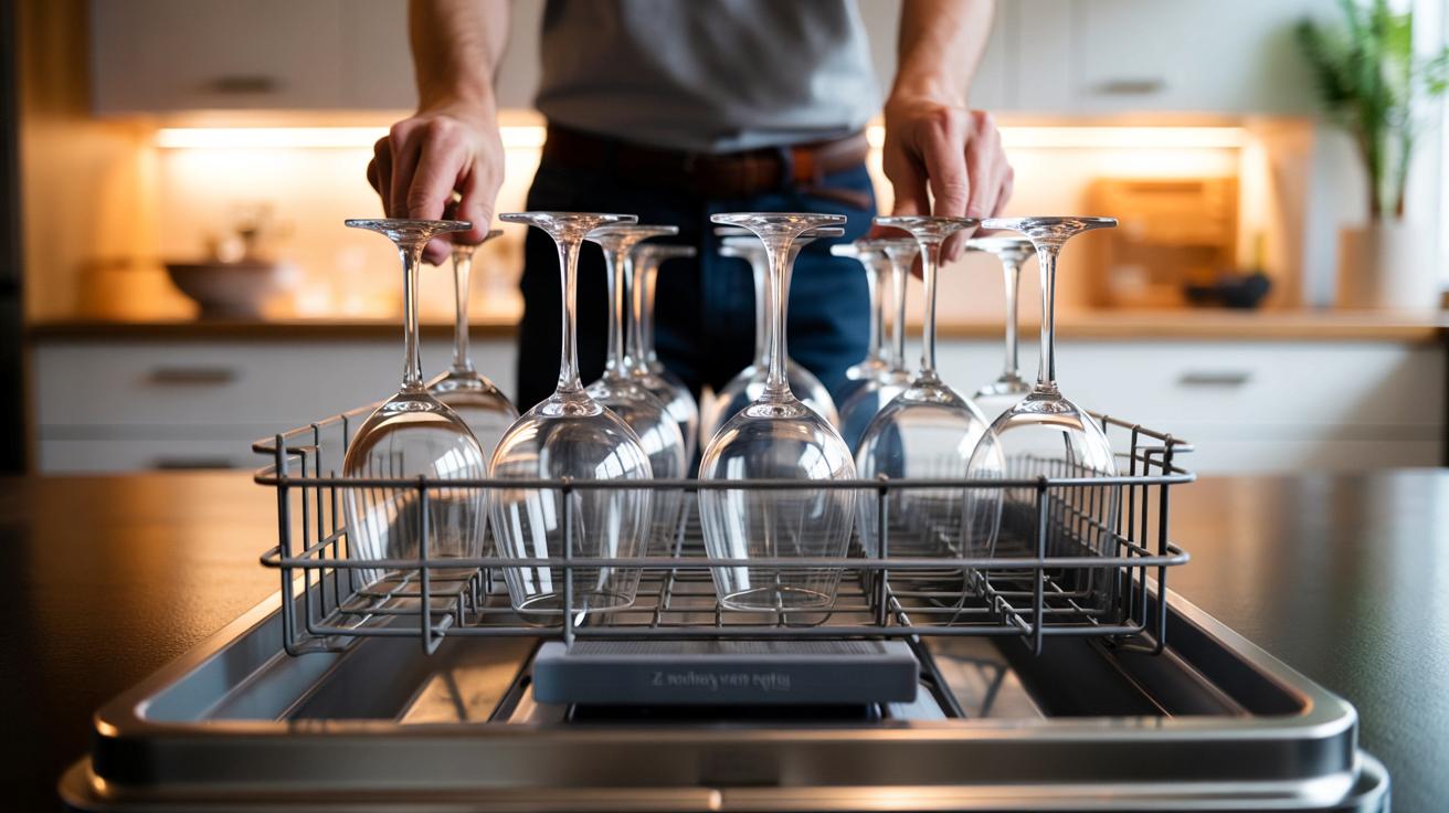 Trik z górnym koszem zmywarki. Dzięki niemu zmieszczą się nawet wysokie kieliszki