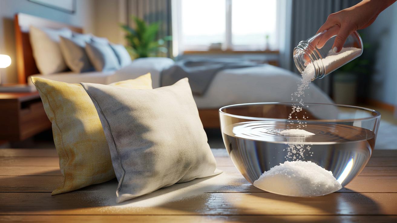 Trik z solą który przywraca kolor pożółkłym poduszkom