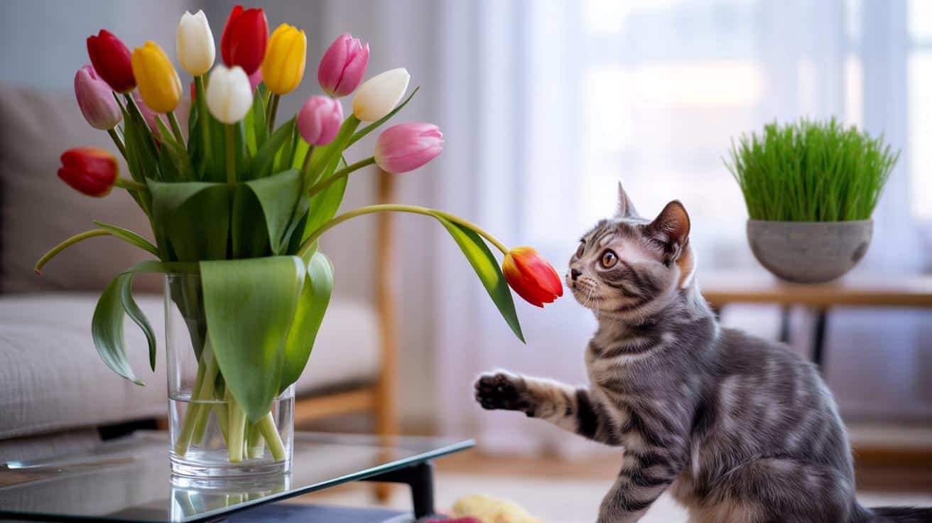 Tulipany a kot w domu: czy te kwiaty są groźne dla mruczka?