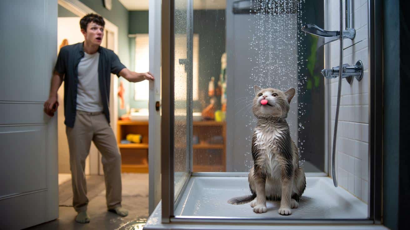 Usłyszał szum prysznica i zamarł. Gdy otworzył drzwi, zobaczył kota w najmniej spodziewanym miejscu