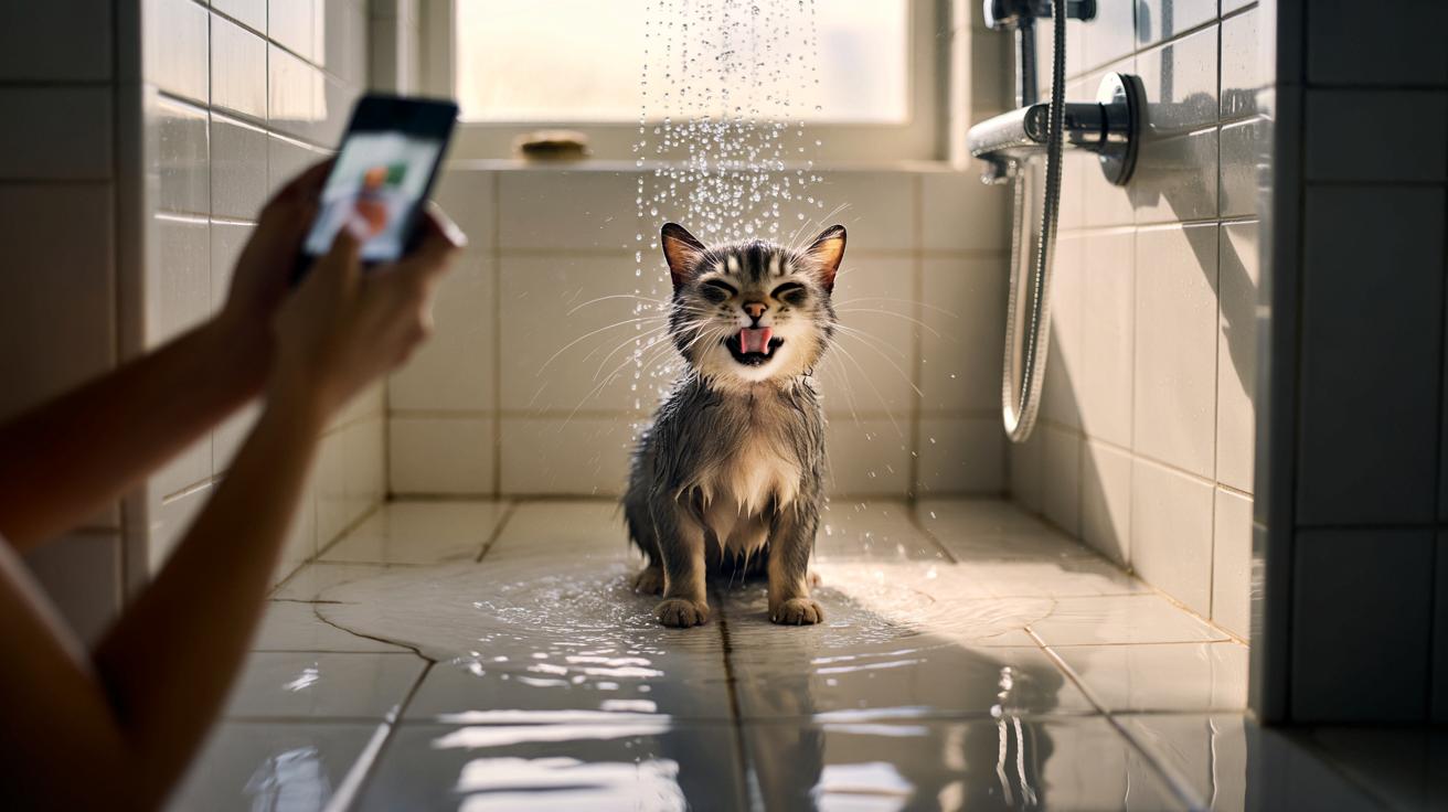 Usłyszał szum prysznica i zamarł. W łazience czekał go bardzo mokry koci sekret