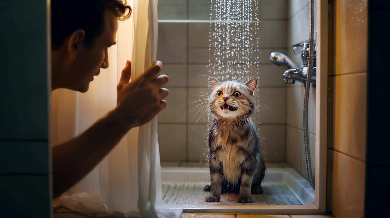 Usłyszał szum prysznica i zamarł. Za drzwiami czekał najbardziej mokry kot internetu