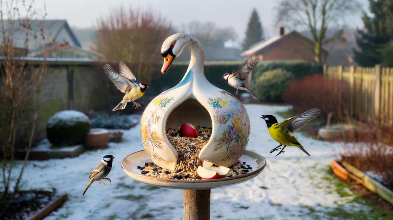 Stary wazon–łabędź z pchlego targu? Zrób z niego karmnik, a zimą ogród ożyje
