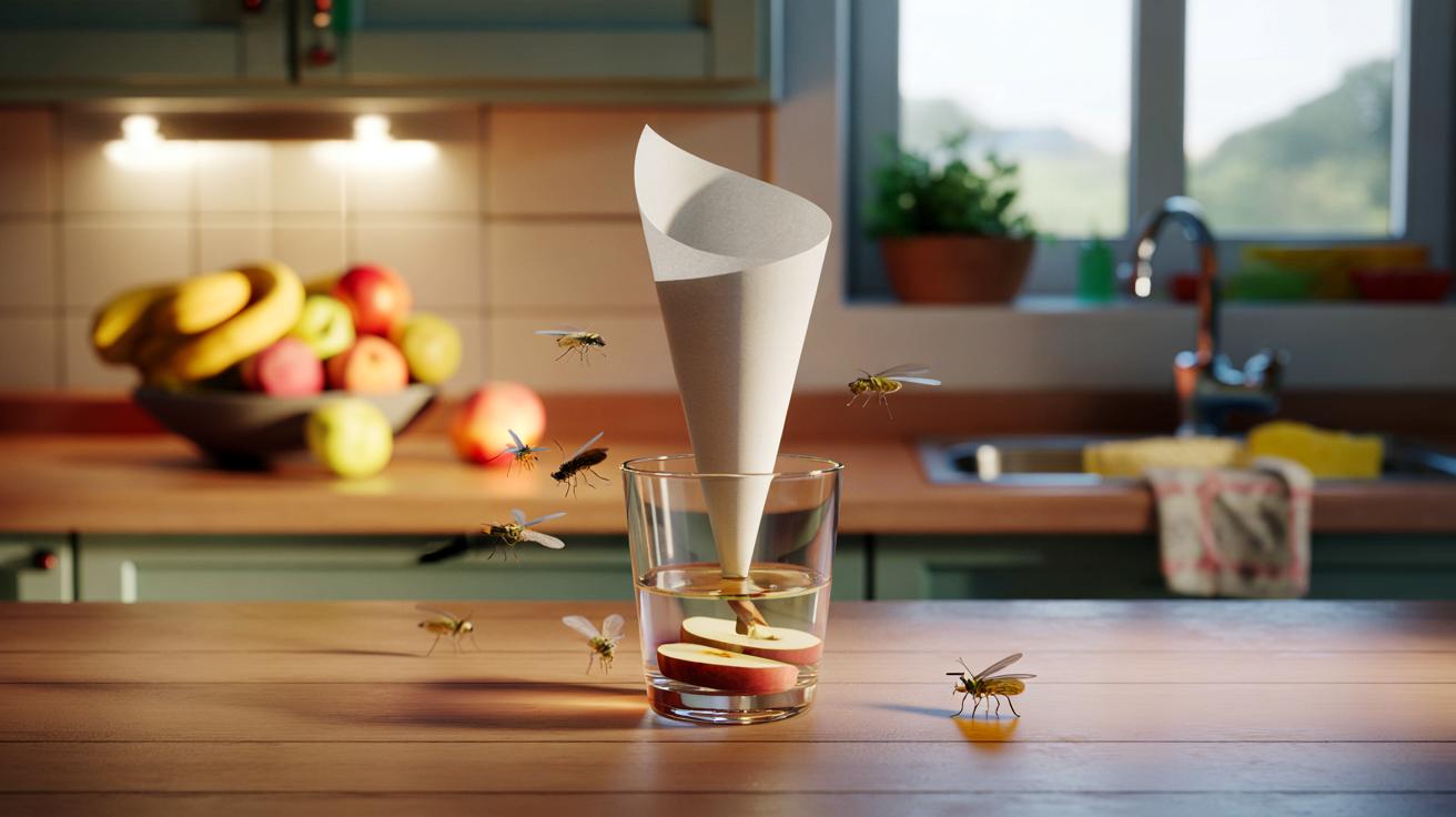 Wieczorem postawiła szklankę na blacie. Rano kuchnia była wolna od muszek