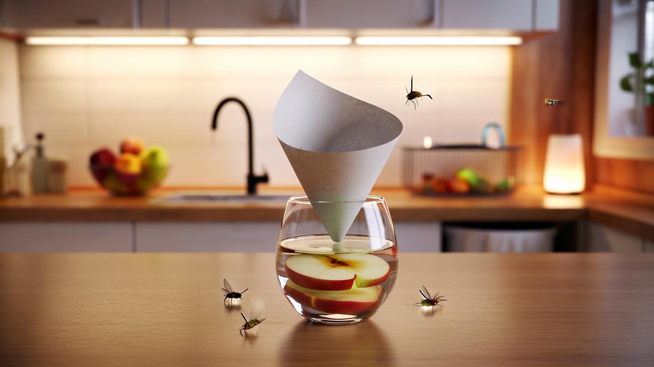 Wieczorny trik na muszki owocówki: szklanka na blacie, rano cisza w kuchni
