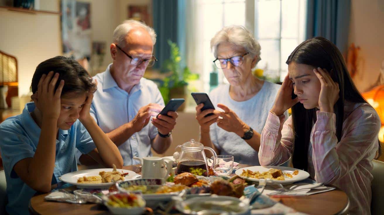 Wnuki łapią się za głowę: dziadkowie uzależnieni od smartfonów przy rodzinnym stole