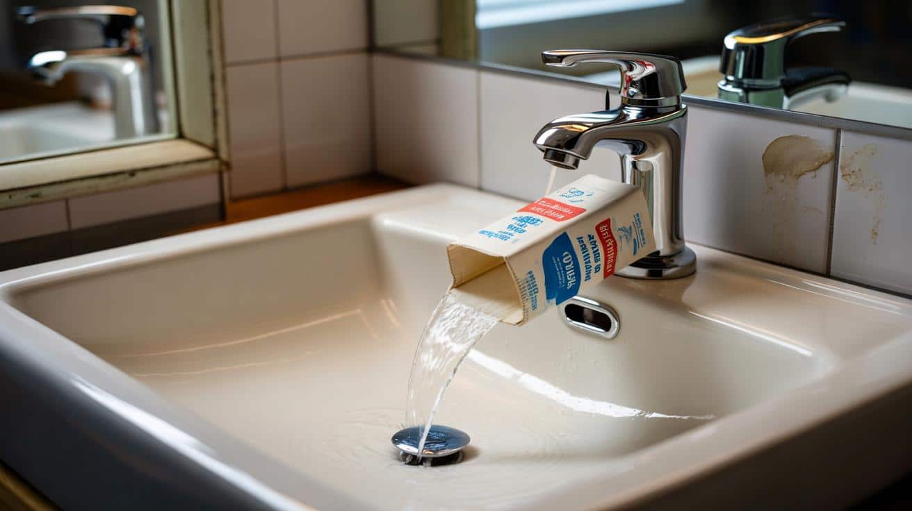 Wsuń karton po mleku pod kran w łazience a woda przestaje chlapać po całej ścianie