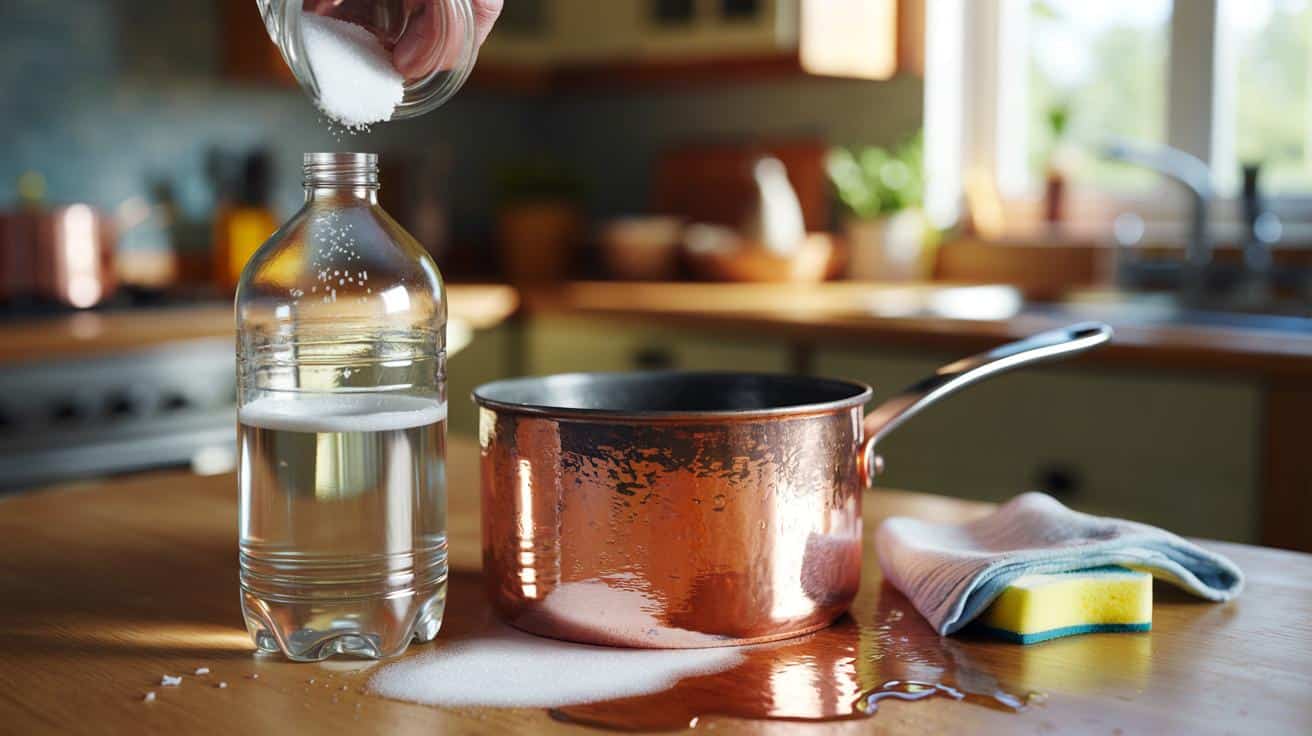 Wsyp sól do octu w butelce a mieszanka czyści miedź lepiej niż każdy specjalistyczny płyn
