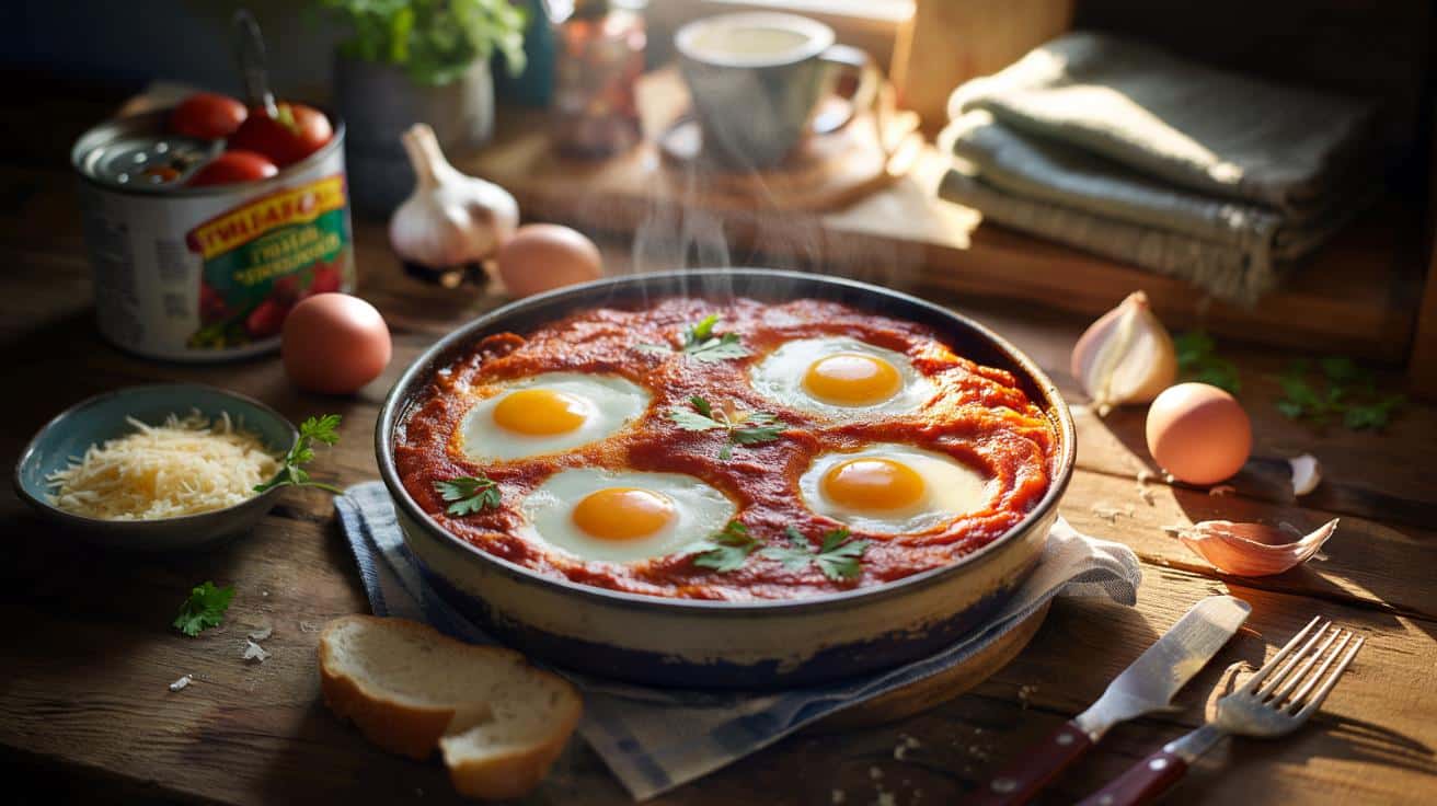 Zapiekane jajka w pomidorach: tani obiad z szafki, który ratuje chłodne wieczory