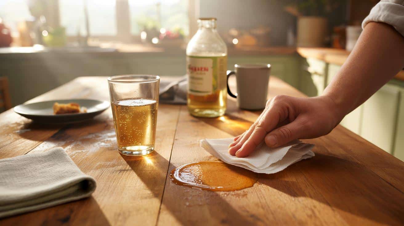 Zmocz papierowy ręcznik w cydrze a oczyścisz drewniany stół bez żadnych śladów