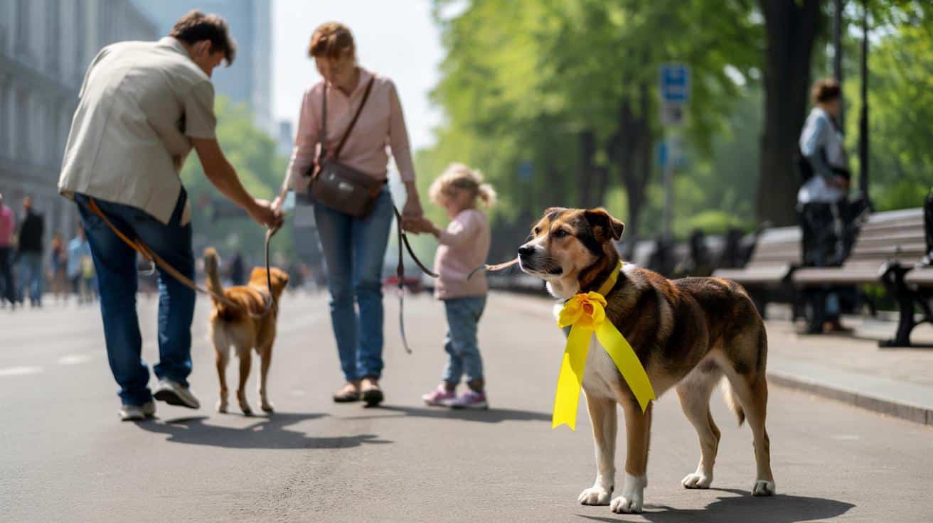 Żółta wstążka przy smyczy psa? Ten znak lepiej uszanować