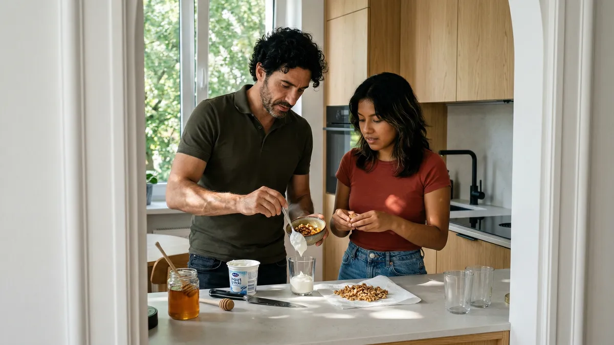 Deser z 3 składników w 5 minut: jogurt grecki z miodem i orzechami (wygląda jak z kawiarni)