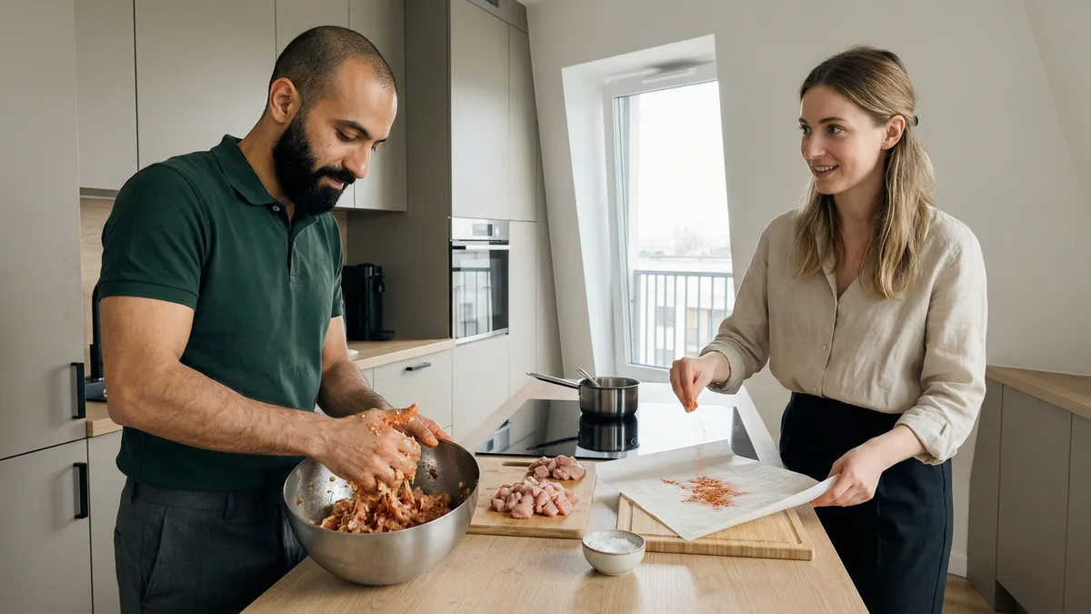 Sekret zwartej domowej kiełbasy drobiowej: z piersi i uda, krok po kroku