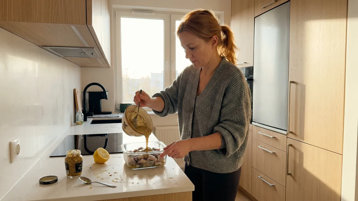 Śledź w sosie musztardowym w 5 minut – najlepszy dopiero po nocy w lodówce