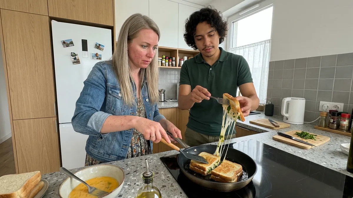 Śniadanie w 10 minut: chrupiące grzanki z suluguni i zieleniną (prosty patent na złotą skórkę)