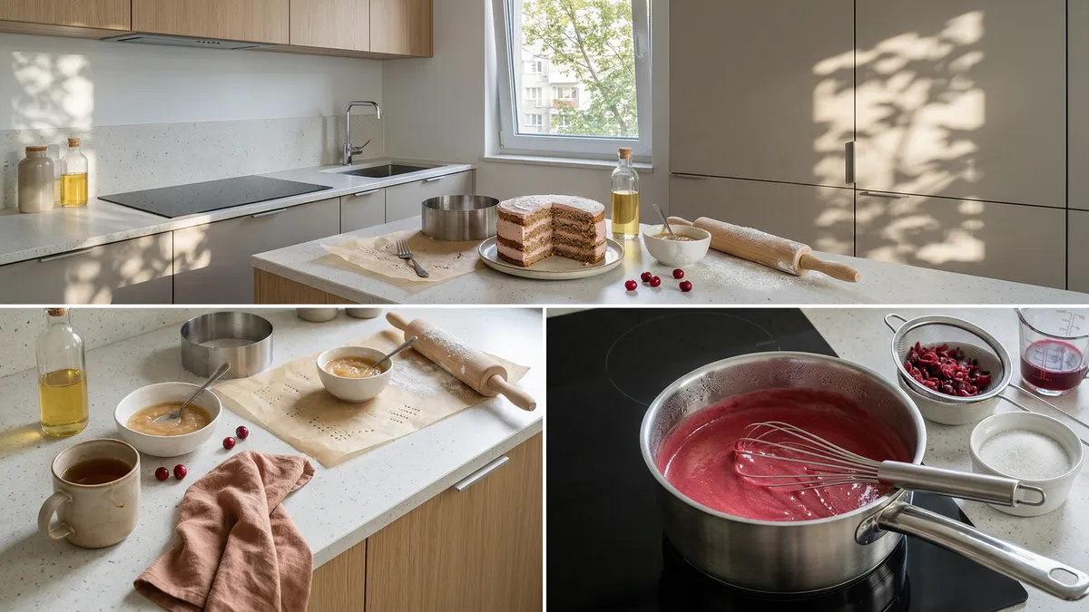 Tort postny z kremem żurawinowym na kaszy mannie — prostszy, niż myślisz