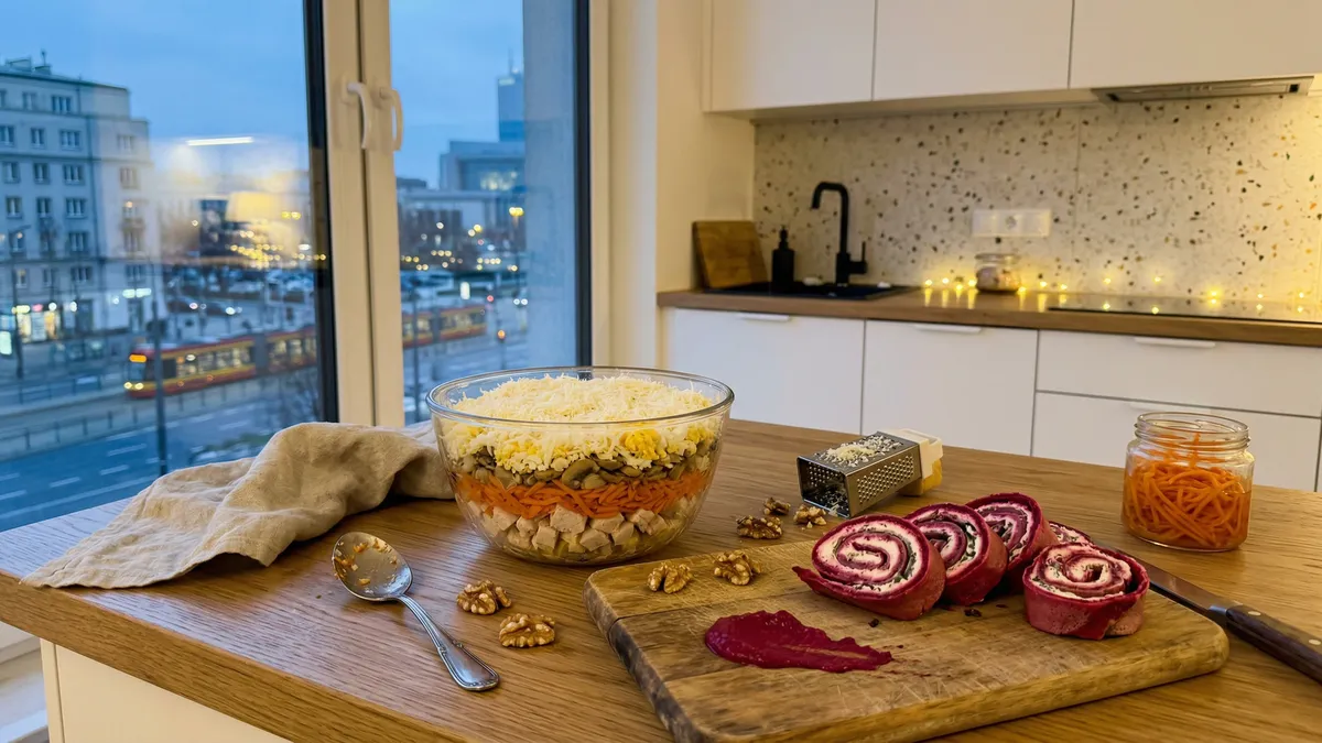 Warstwowa sałatka „Róże” na 8 Marca — wygląda jak bukiet, a robi się naprawdę prosto