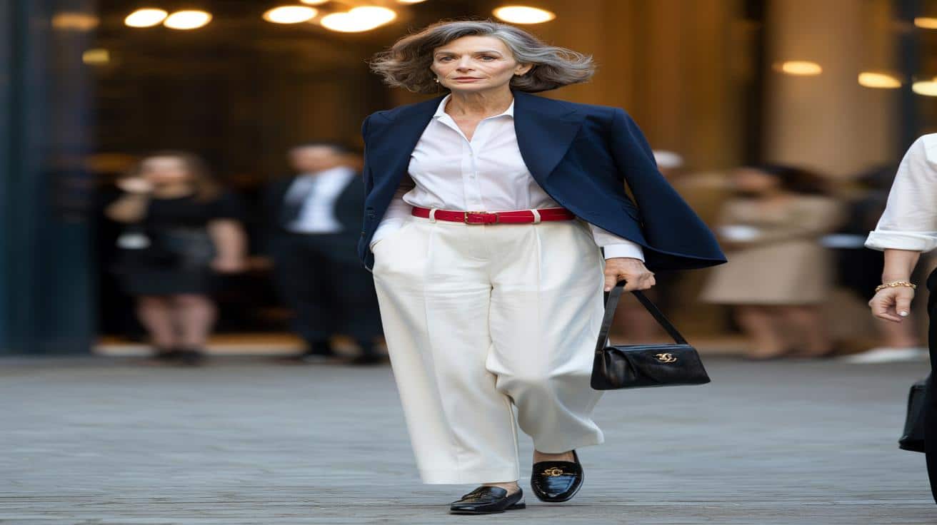 Biały materiał, czerwony pasek: Inès de la Fressange zachwyca na pokazie Chanel