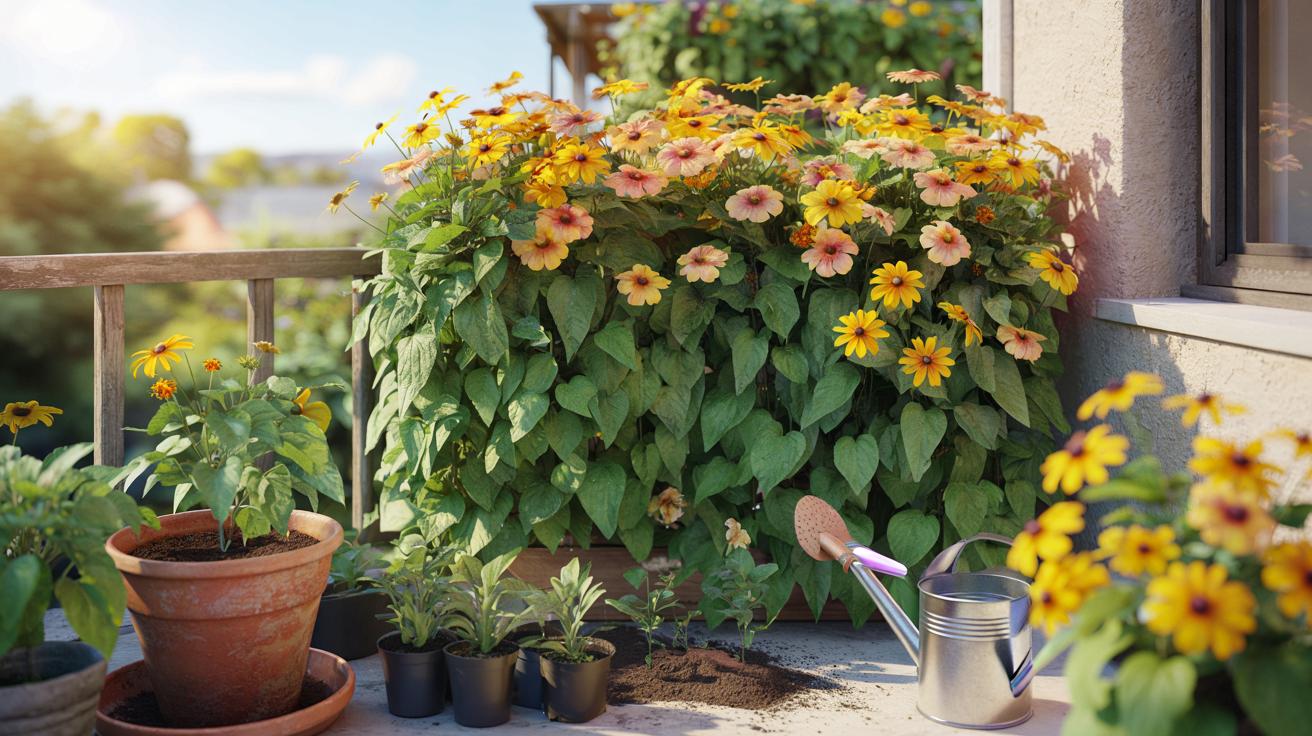 Czarnooka Susan na balkon i do ogrodu: prosta pnąca roślina dla początkujących