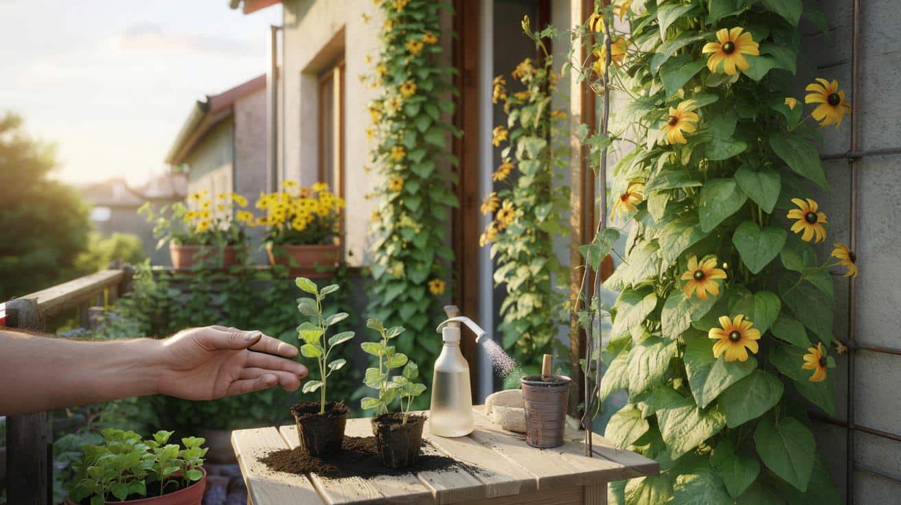 Czarująca pnącza na balkon: jak wysiać czarnooką Zuzannę krok po kroku