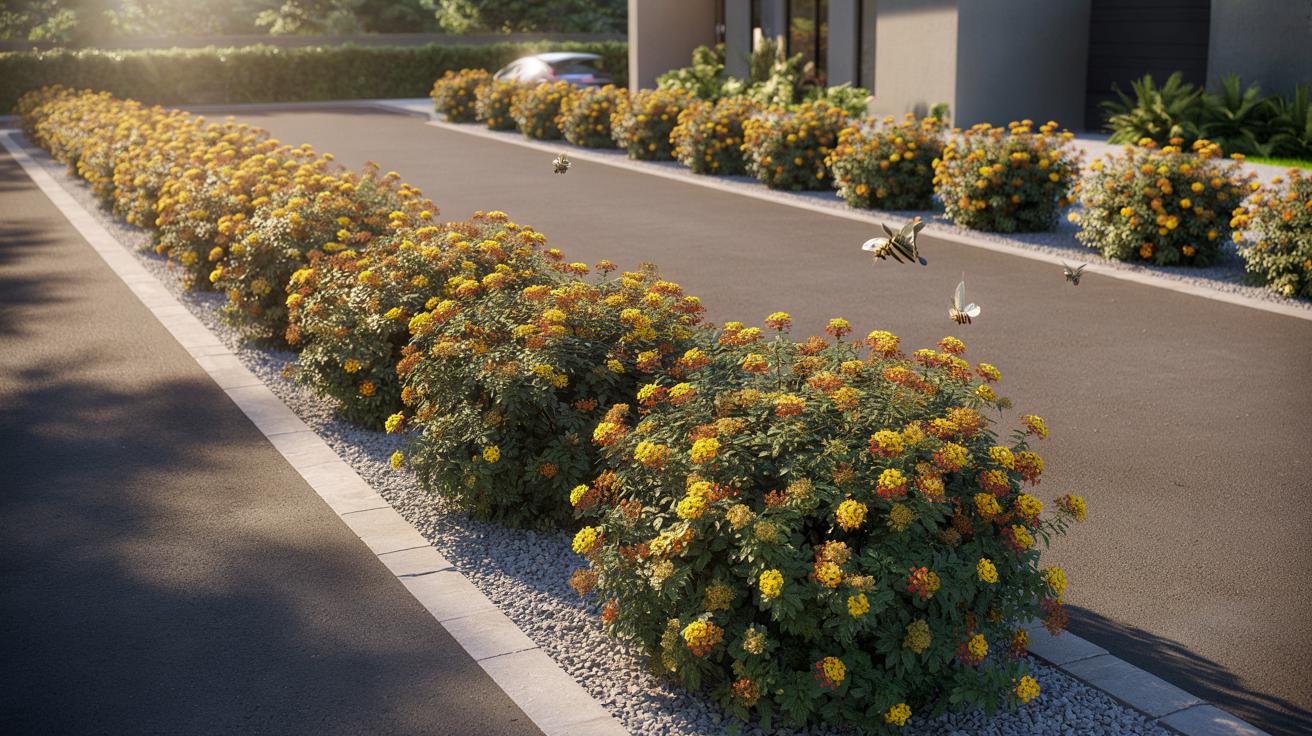 Czerwony krzew, który kocha asfalt i upał. Idealna obwódka podjazdu