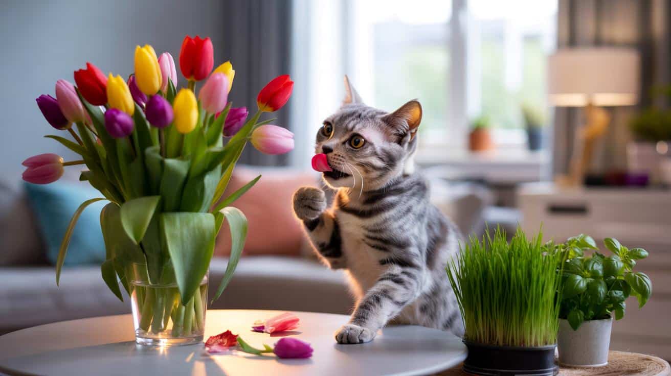 Czy tulipany szkodzą kotom? Objawy zatrucia i bezpieczne alternatywy