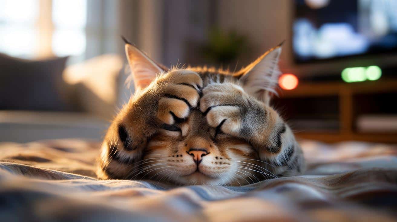 Dlaczego kot śpi z łapkami na oczach? Prawdziwe znaczenie uroczej pozy