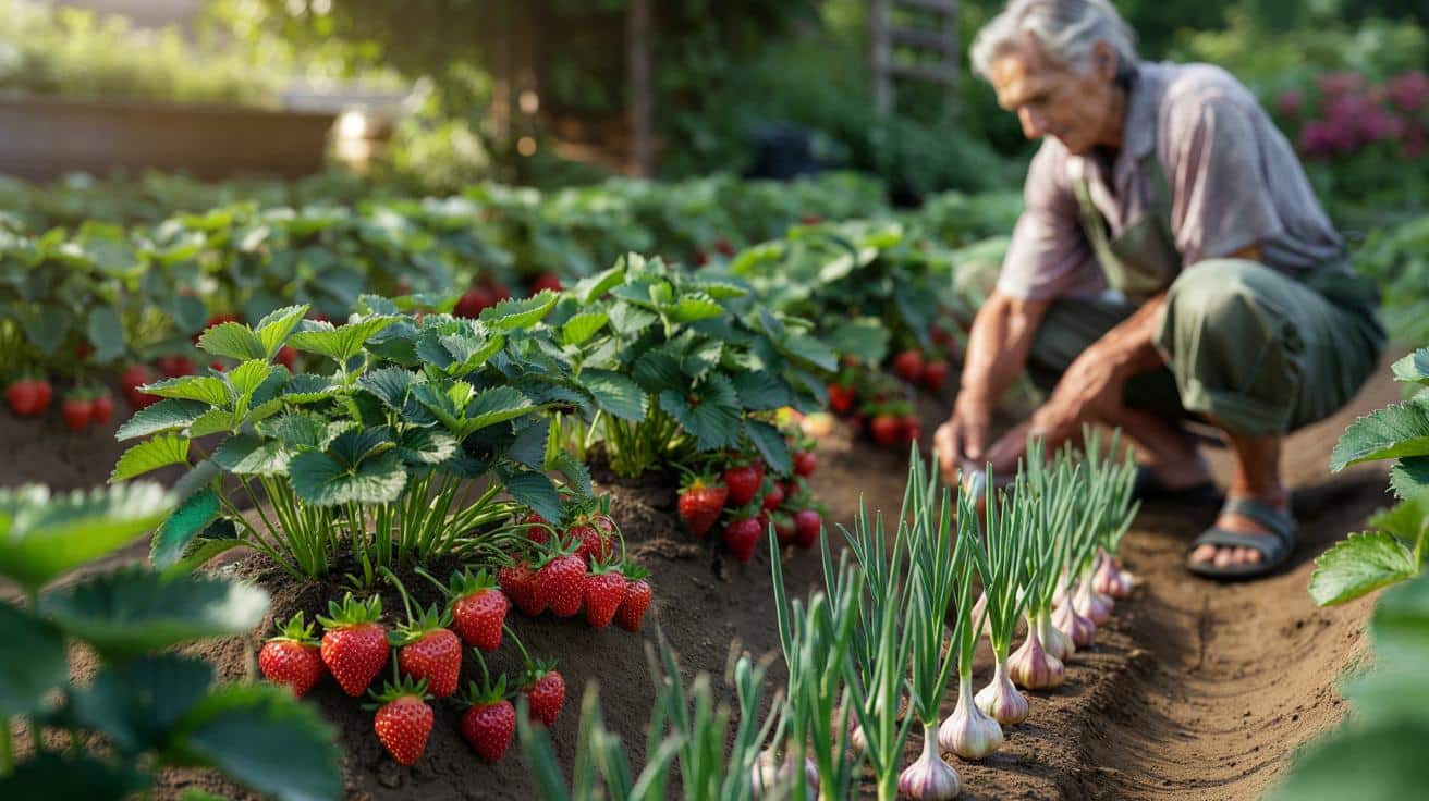 Doświadczeni działkowcy sadzą czosnek obok truskawek z bardzo konkretnego powodu, który potrafi uratować całe zbiory