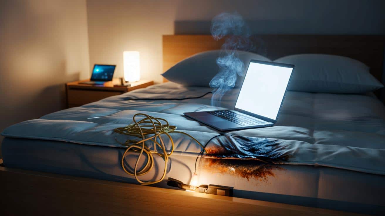Elektryk wyjaśnia dlaczego nigdy nie ładuje laptopa na łóżku i co może się stać z materacem