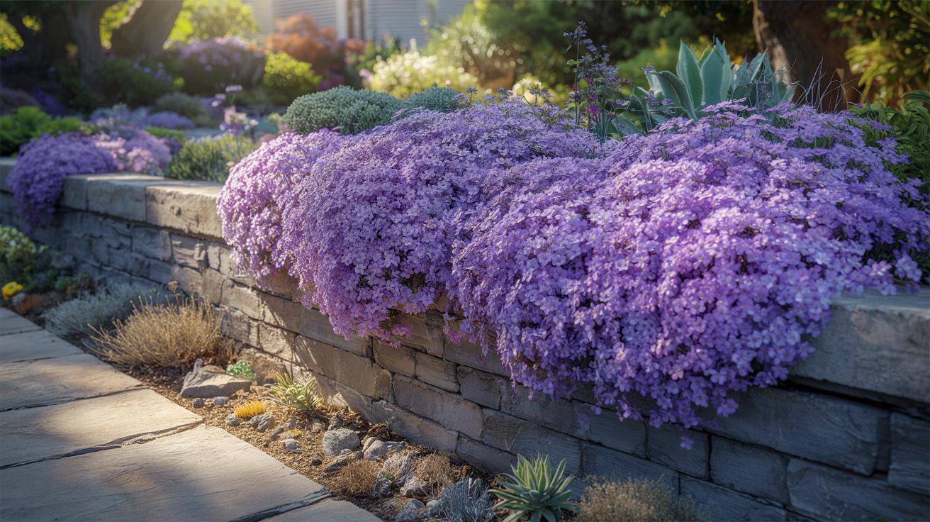 Fioletowa kaskada na murze oporowym: ta roślina zmienia beton w ogród