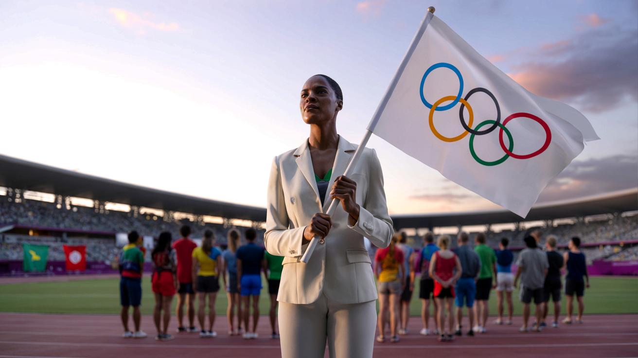 Flaga olimpijska w rękach Kirsty Coventry. Symboliczny moment przed igrzyskami