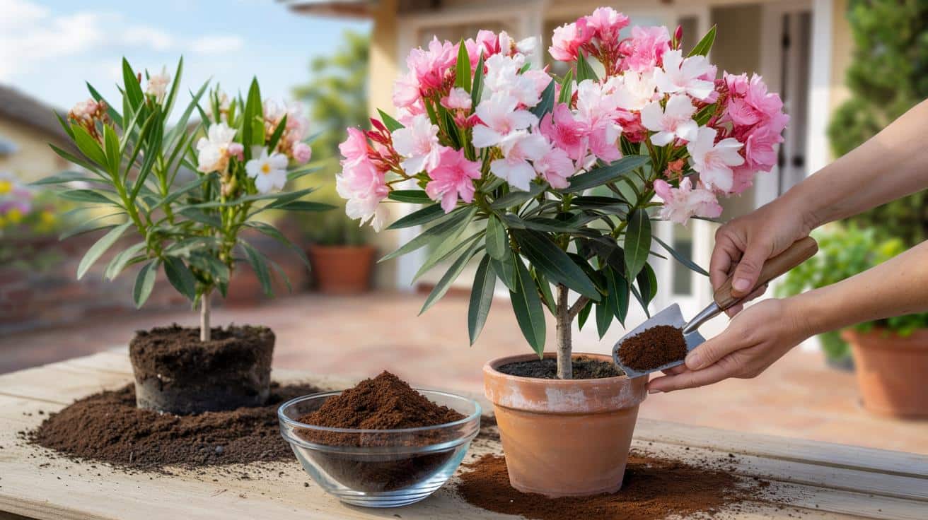 Fusy z kawy a oleander: prosty trik, który decyduje o kwiatach