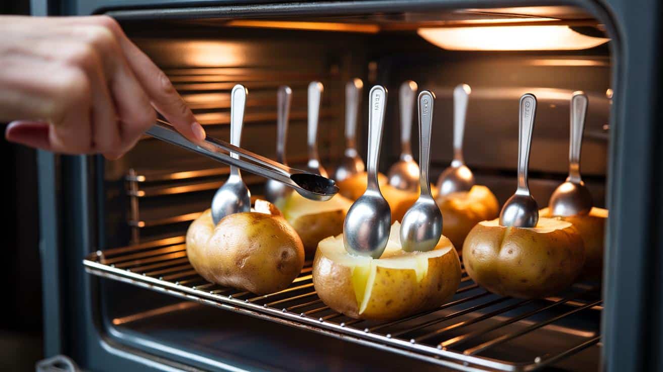 Genialny trik z łyżeczką, który prawie o połowę skraca pieczenie ziemniaków