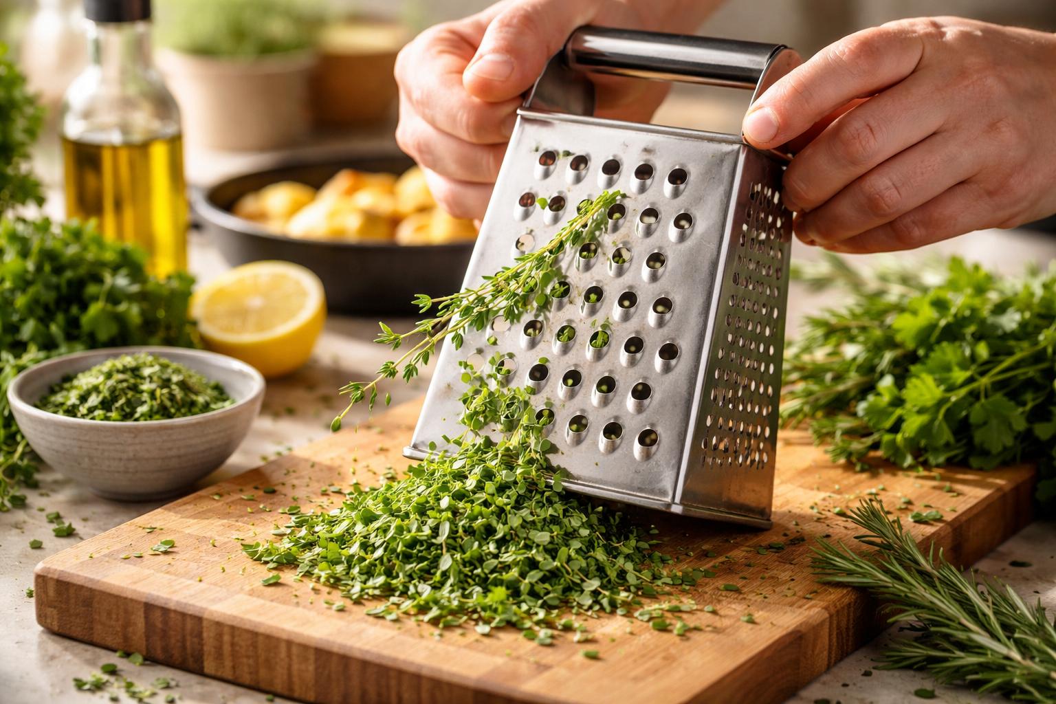 Genialny trik z tarką: jak w kilka sekund obrać z gałązek zioła kuchenne