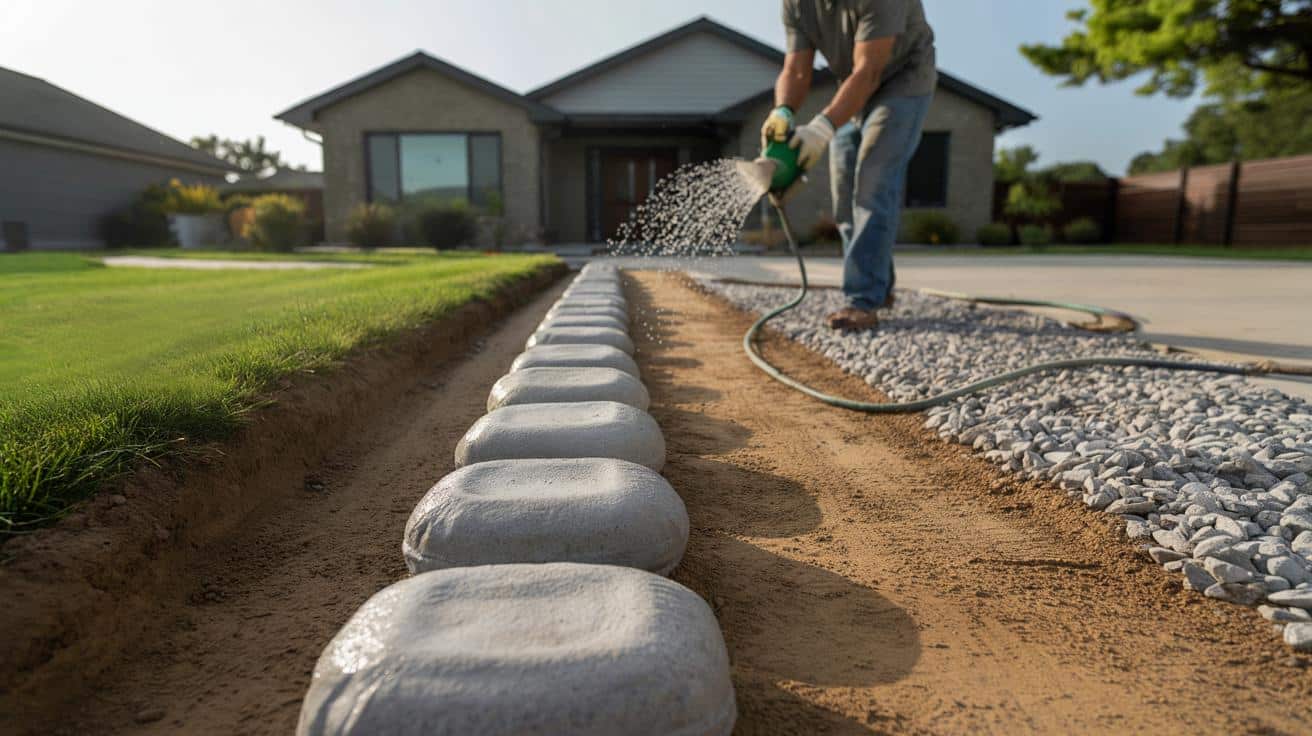 Genialny trik z workami betonu: równa krawędź podjazdu bez murarza